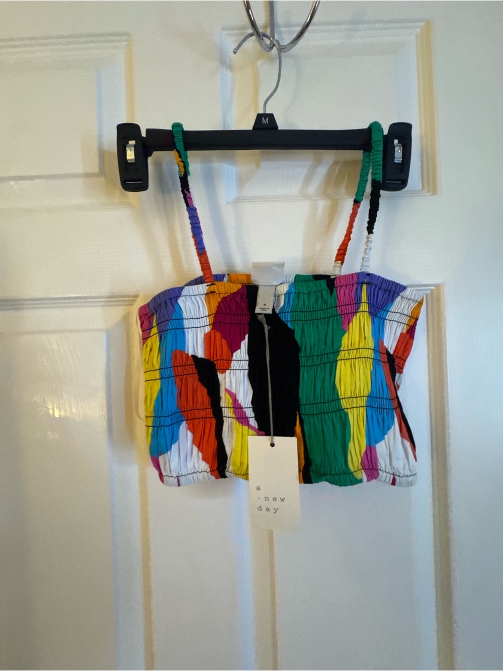 a new day Multicolor Smocked Crop Top with Abstract Blocks